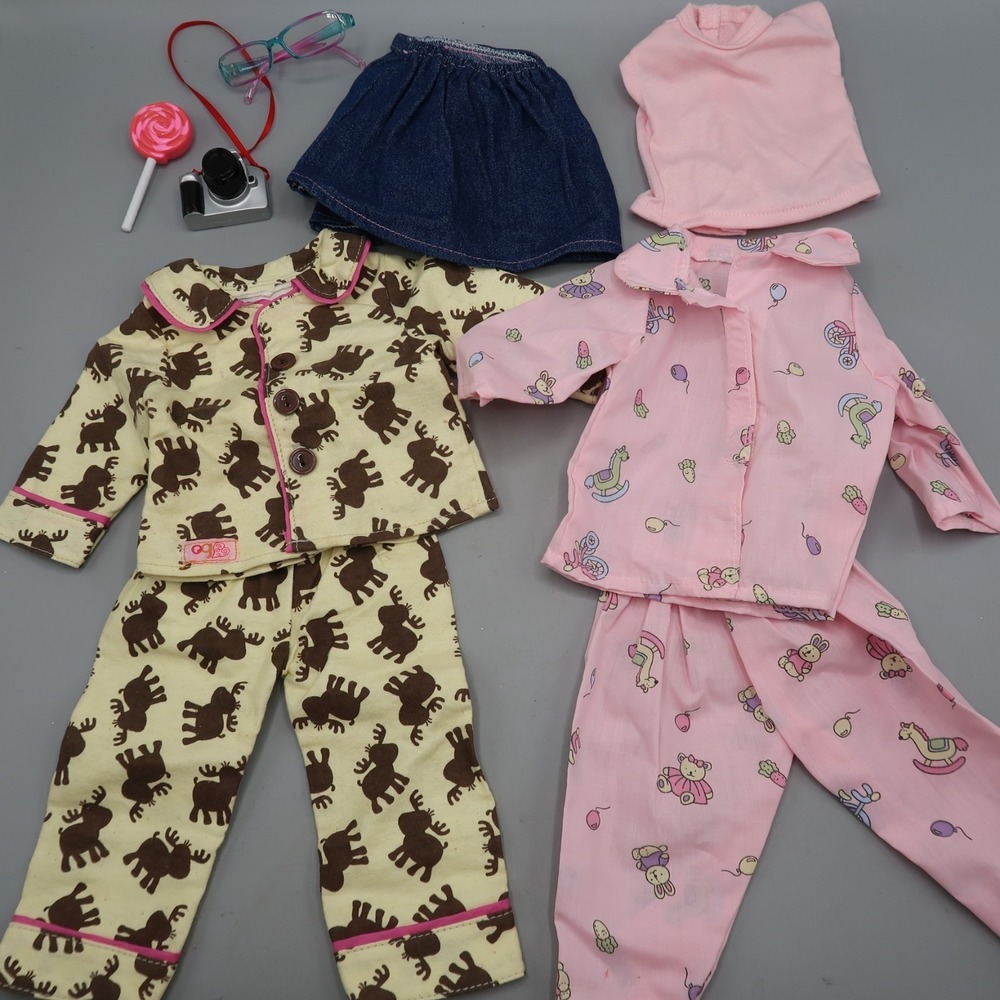 Our Generation 18 inch doll Pajamas PJs set Skirt Top‎ Camera Glass Toy Lot